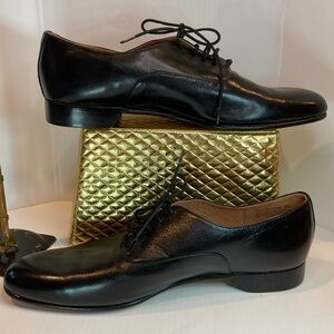 Frederico Leone black leather dress lace up shoes 10.5 narrow leather sole box17